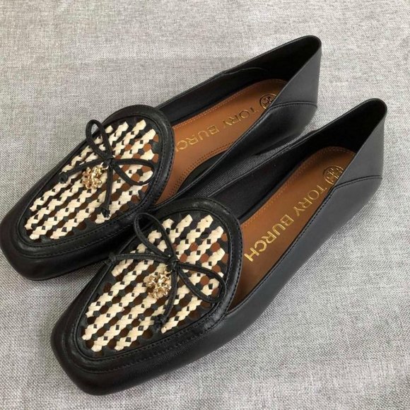 TORY BURCH * NIB $348 * CONVERTIBLE TORY CHARM WOVEN LOAFER Black Oatmeal 11 - Picture 3 of 16